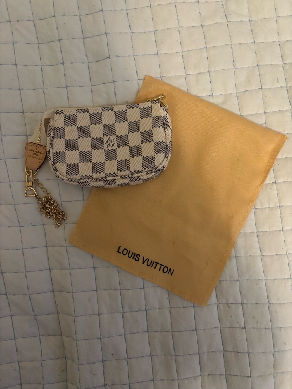 Louis Vuitton Mini Key Pouch in Damier Azur Canvas with Gold Chain